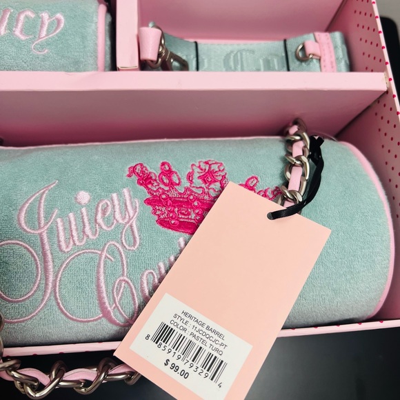 Juicy Couture Heritage Barrel Bag 3PC Gift Set - Mint & Pink NEW - Picture 10 of 14